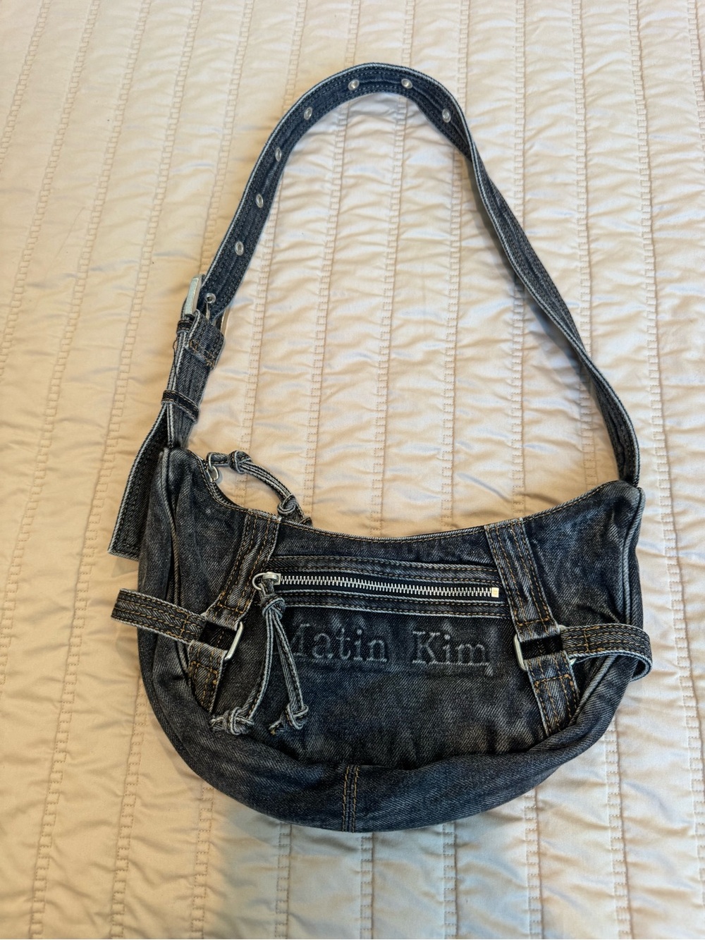 Matin Kim Matin Washed Denim Mini Hobo Bag  Denim Shoulder Bag